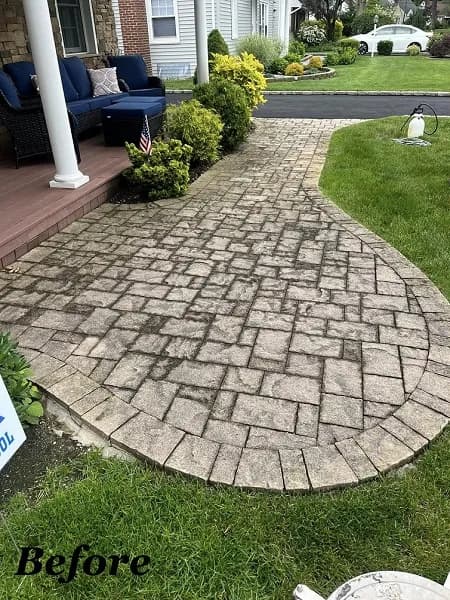 Before washing and sealant: patio with grime buildup